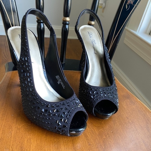 Lulu Townsend Black Upper Leather Black Rhinestone Covered Heels Pumps Size 8.5 - Picture 14 of 14